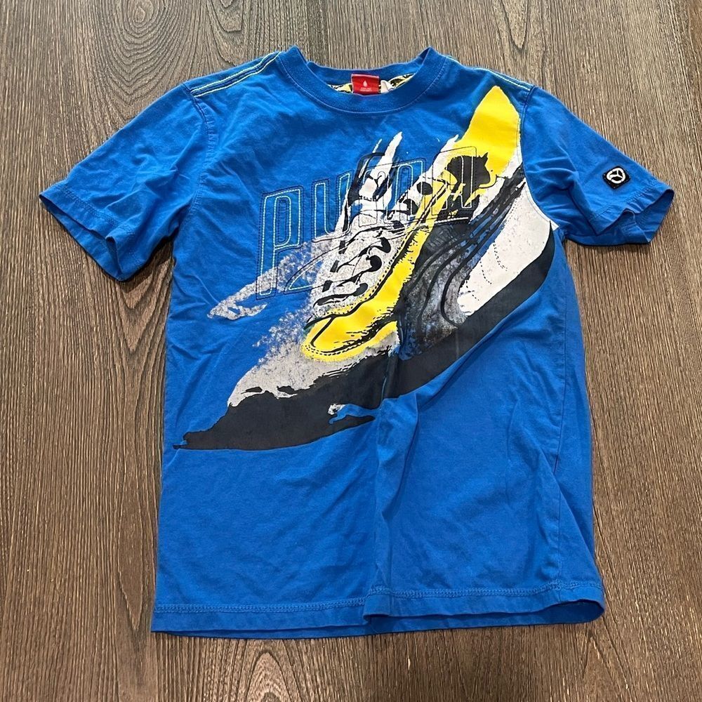Puma Kids Sports Lifestyle Blue Graphic Short Sleeve T-Shirt Size M